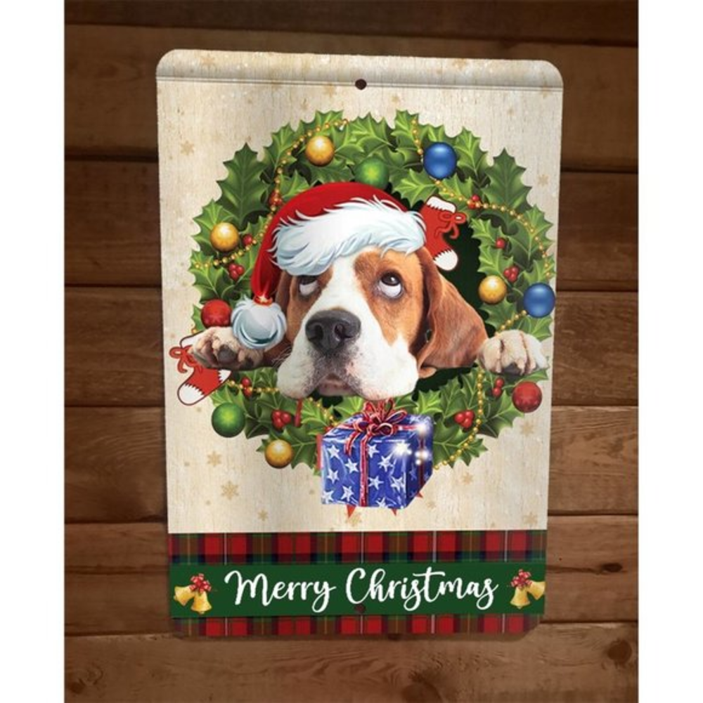 Merry Christmas Basset Hound Dog Xmas 8x12 Metal Wall Sign Animal‎ Poster #2